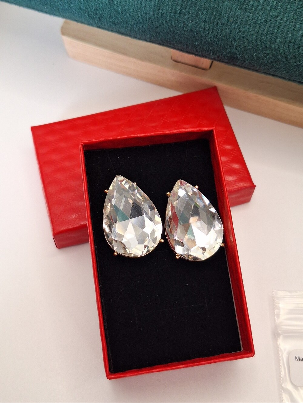 NWT Macy's Oversized Pear Cut Crystal Statement Stud Earrings | Gold Tone - Picture 11 of 13